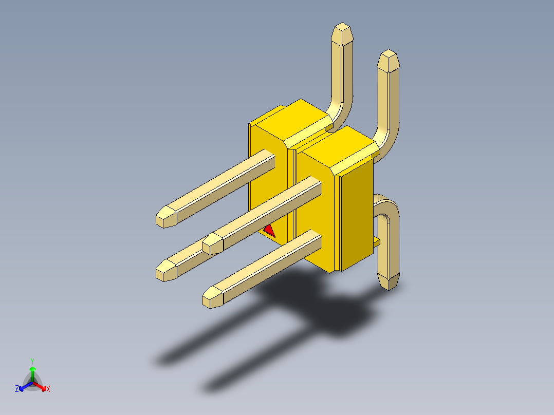 彩色公排针 100mil 2.54mm 系列-DS1022_yellow_04p_100mil_TypeSMT_rev1.0正等轴测图