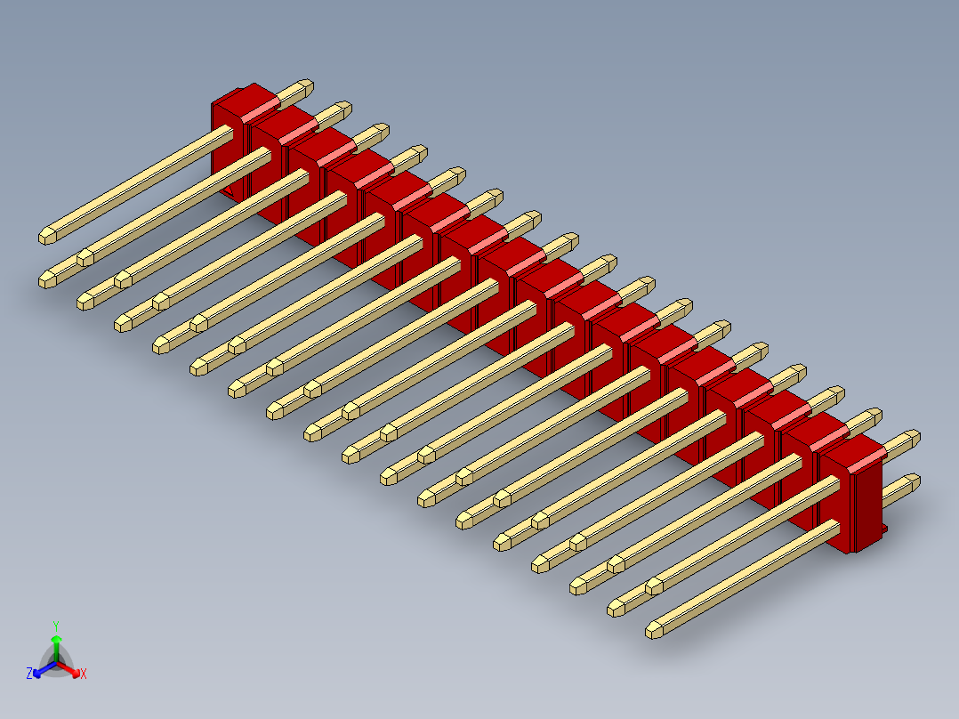 彩色公头100mil（2.54mm）系列-DS1021_red_2x17p_100mil_Type5_rev1.0正等轴测图