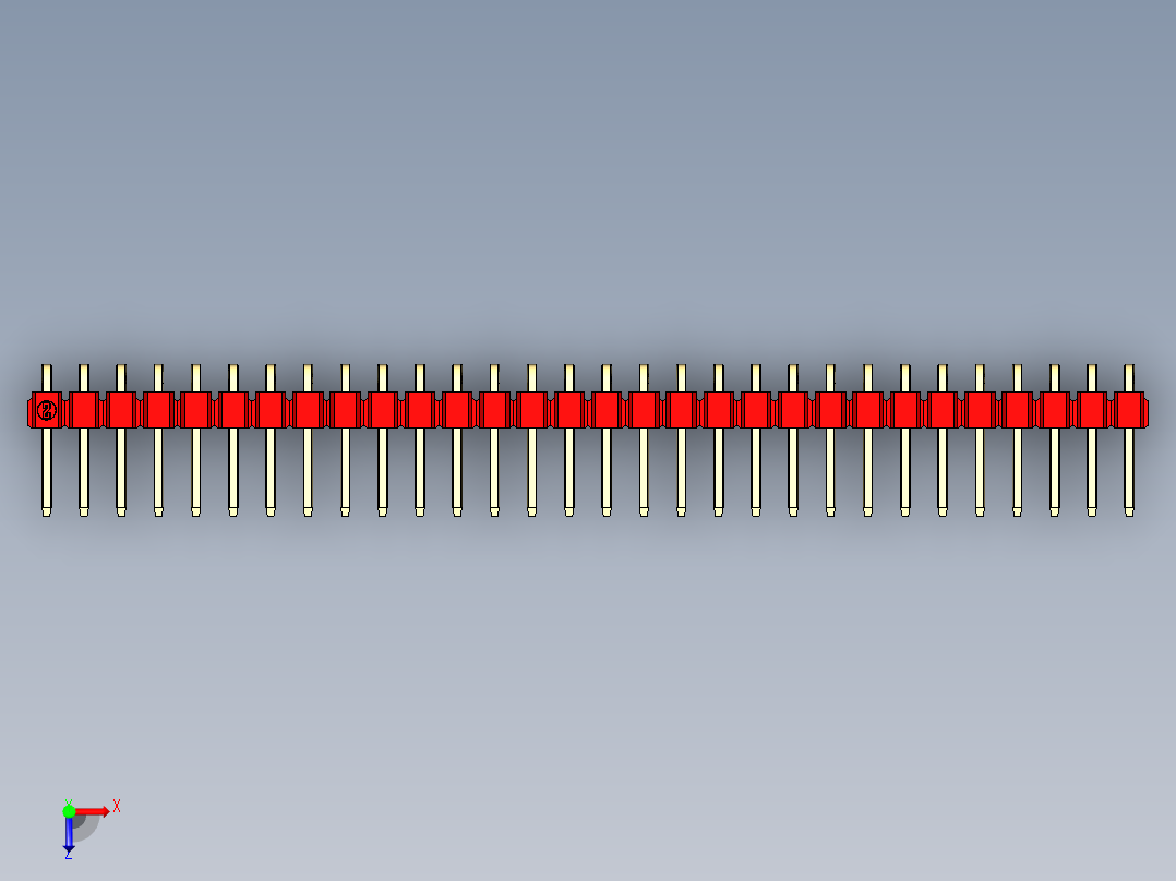 彩色公排针 100mil 2.54mm 系列-DS1022_red_1x30p_100mil_TypeD_rev1.0俯视图