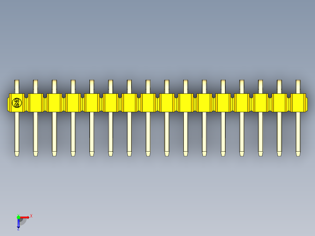 彩色公排针 100mil 2.54mm 系列-DS1022_yellow_1x16p_100mil_TypeD_rev1.0俯视图
