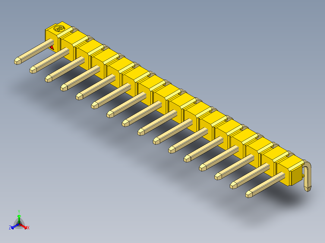 彩色公排针 100mil 2.54mm 系列-DS1022_yellow_1x16p_100mil_TypeD_rev1.0正等轴测图