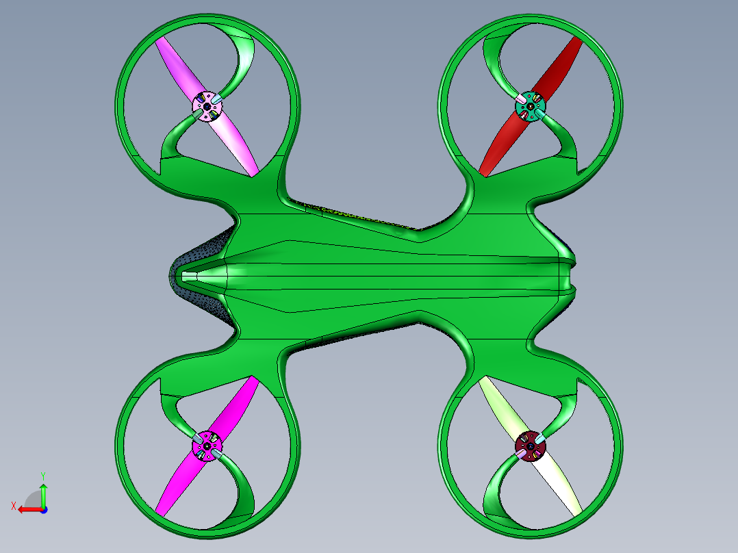 封闭机身四轴飞行器后视图