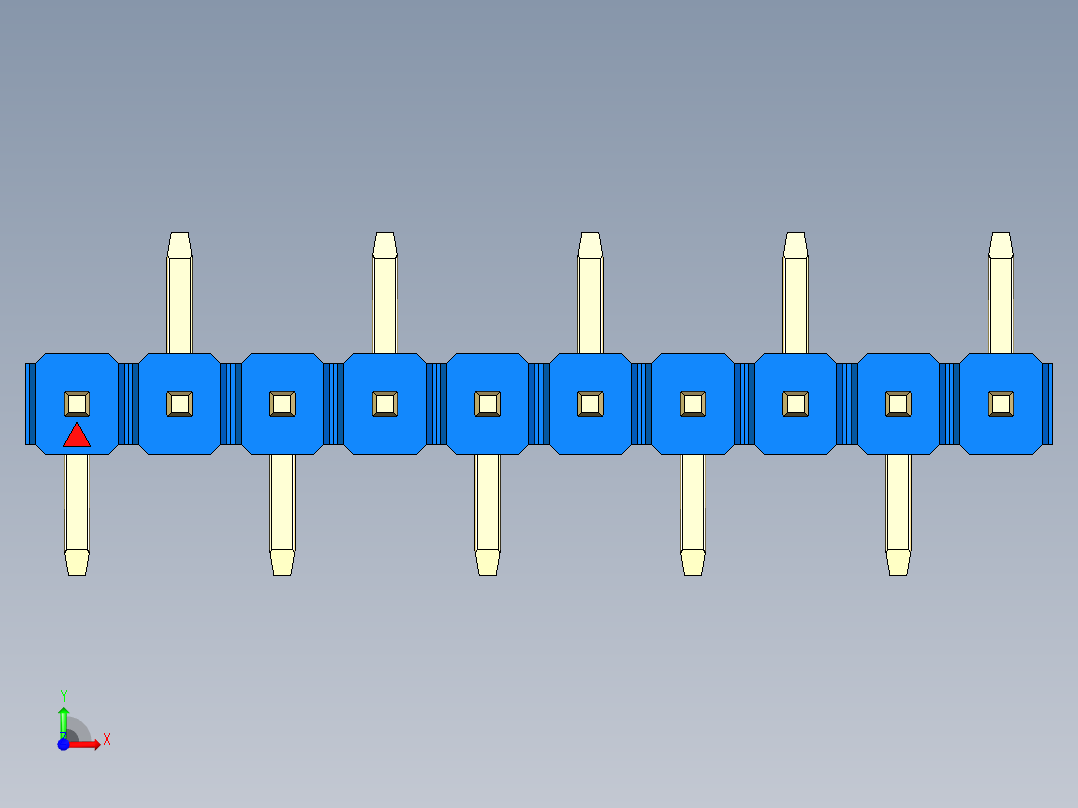彩色公排针 100mil 2.54mm 系列-DS1022_blue_10p_100mil_Type_SMT_R2_rev1.0前视图