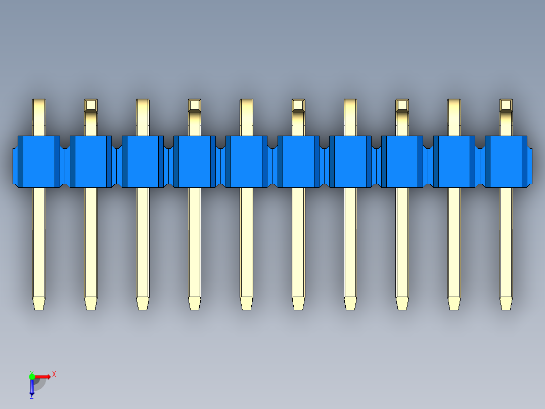 彩色公排针 100mil 2.54mm 系列-DS1022_blue_10p_100mil_Type_SMT_R2_rev1.0俯视图