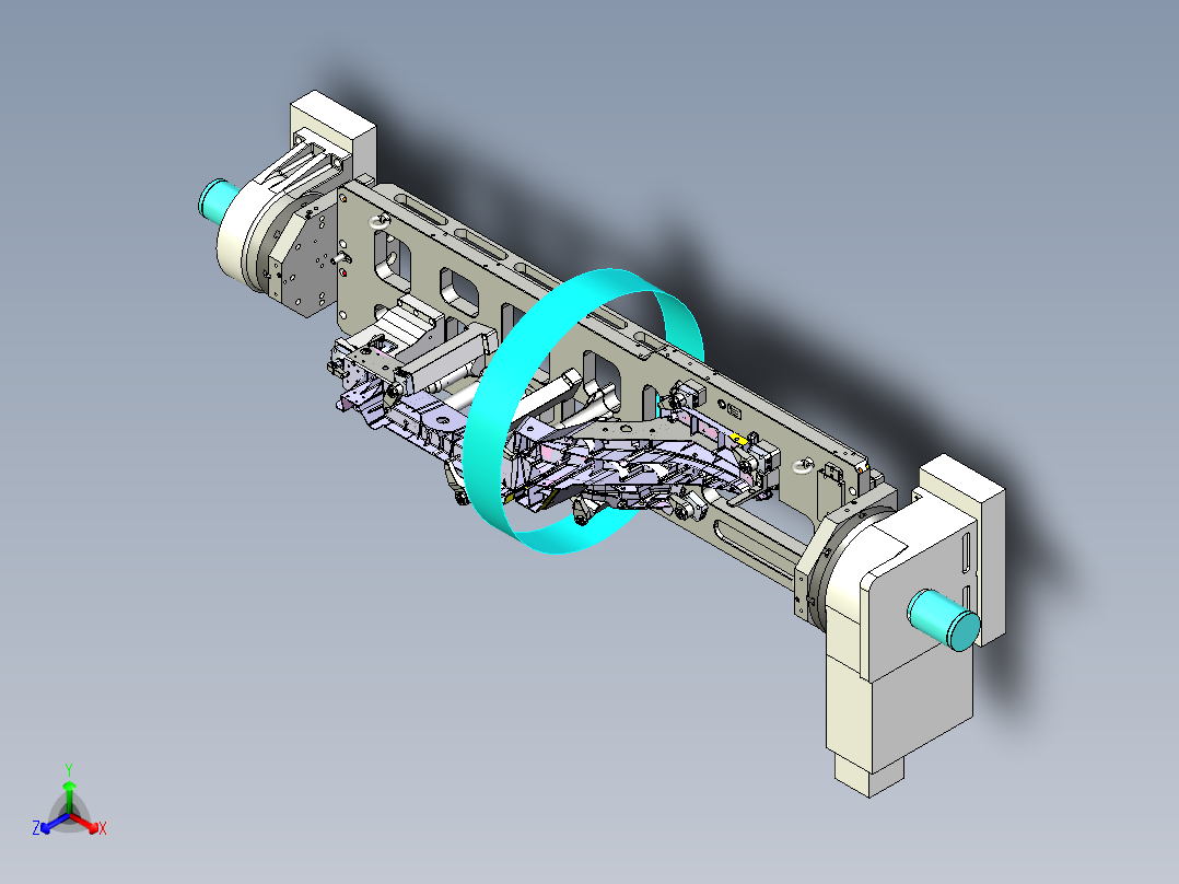 后纵梁液压四轴转台夹具正等轴测图
