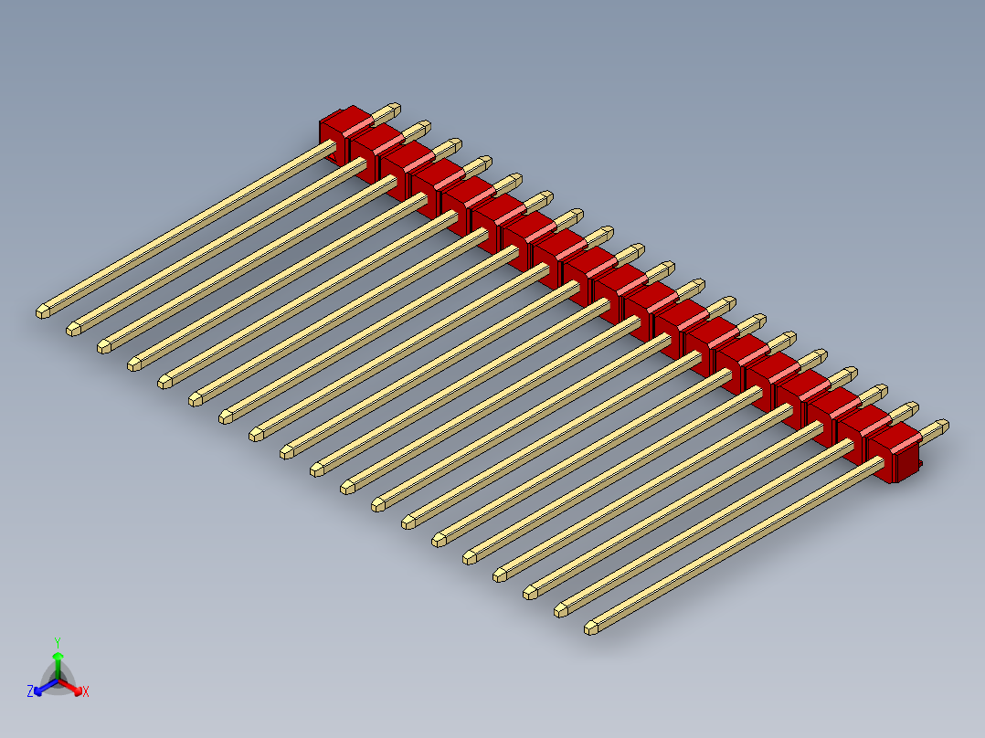 彩色公头100mil（2.54mm）系列-DS1021_red_1x19p_100mil_Type43_rev1.0正等轴测图