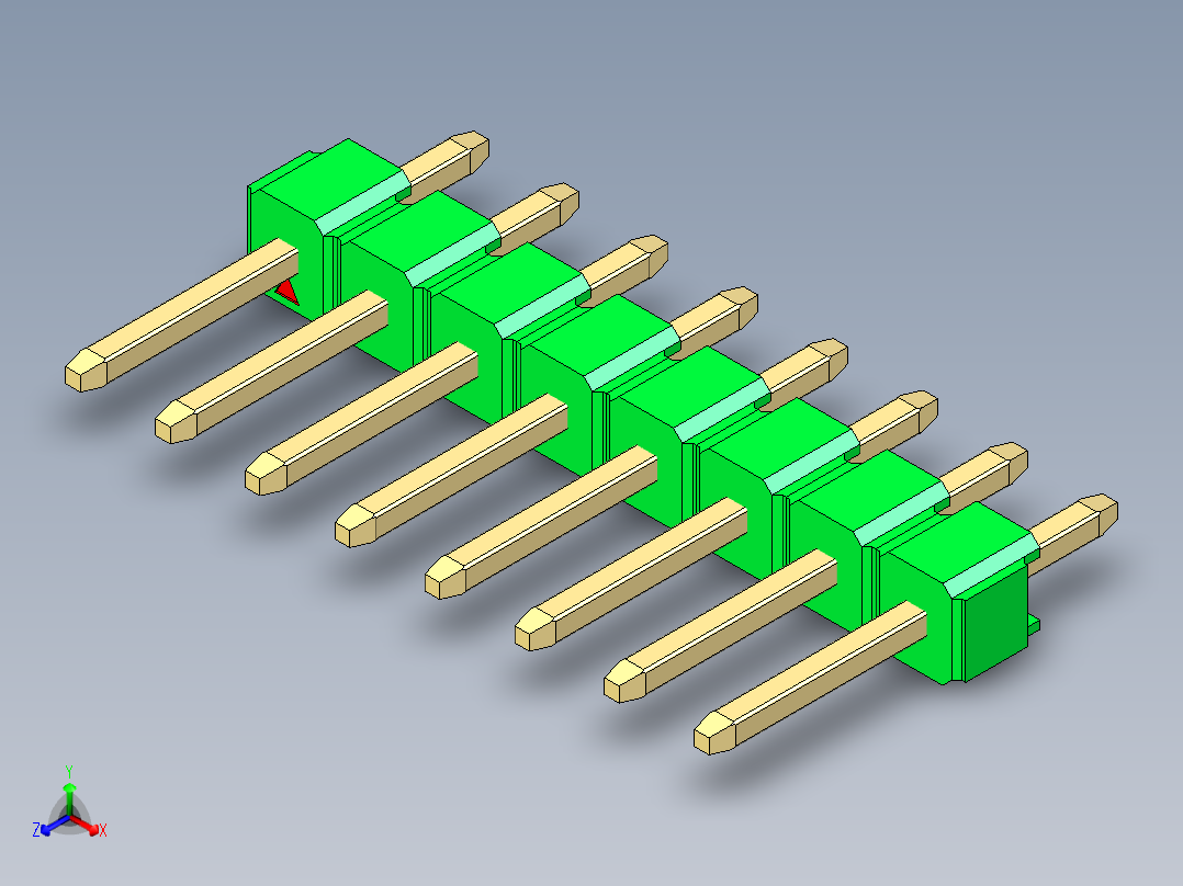 彩色公头100mil（2.54mm）系列-DS1021_green_1x08p_100mil_Type1_rev1.0正等轴测图