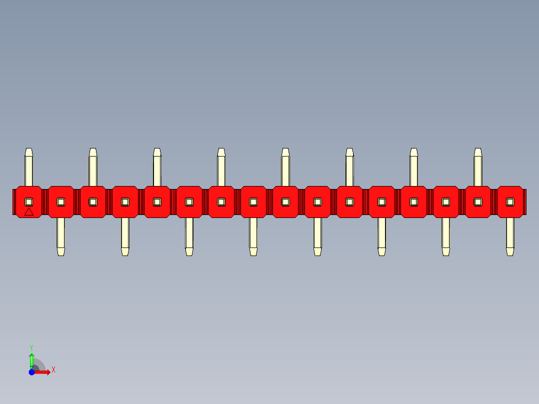 彩色公排针 100mil 2.54mm 系列-DS1022_red_16p_100mil_Type_SMT_R1_rev1.0前视图