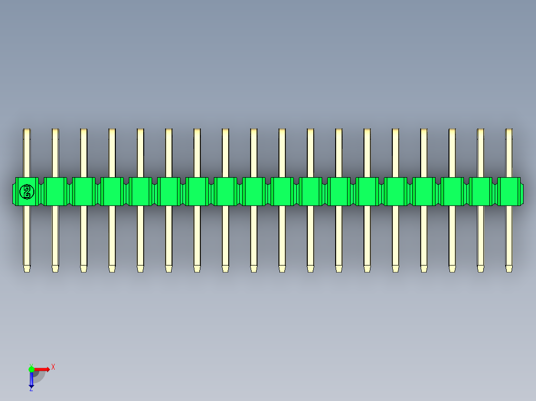 彩色公排针 100mil 2.54mm 系列-DS1022_green_2x18p_100mil_TypeD_rev1.0俯视图