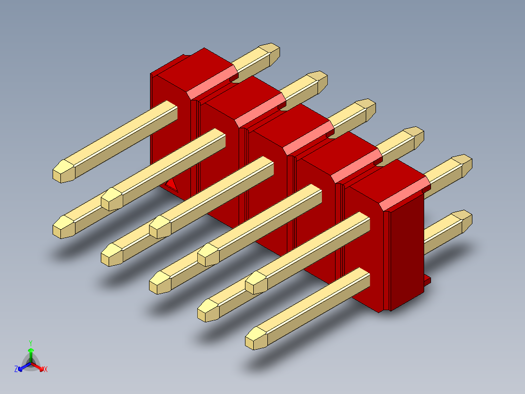 彩色公头100mil（2.54mm）系列-DS1021_red_2x05p_100mil_Type1_rev1.0正等轴测图