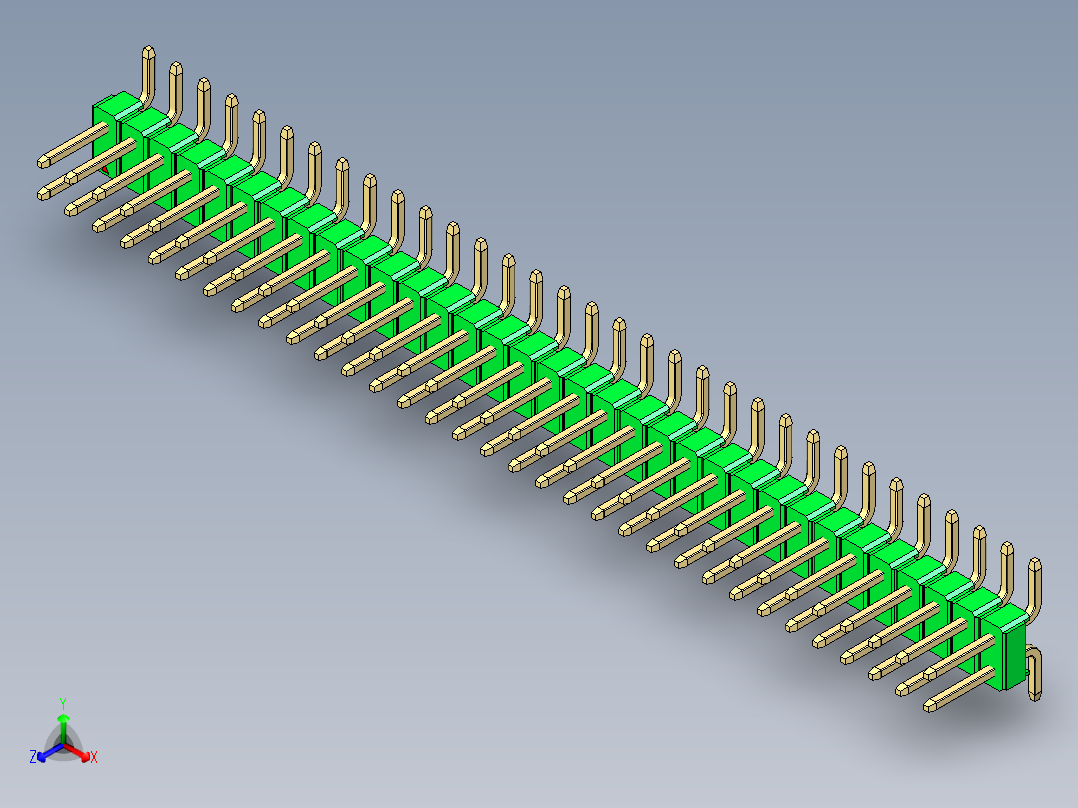 彩色公排针 100mil 2.54mm 系列-DS1022_green_66p_100mil_TypeSMT_rev1.0正等轴测图
