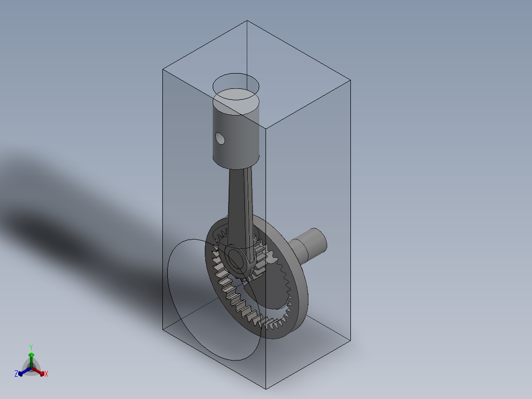 这台发动机利用齿轮产生直线运动正等轴测图