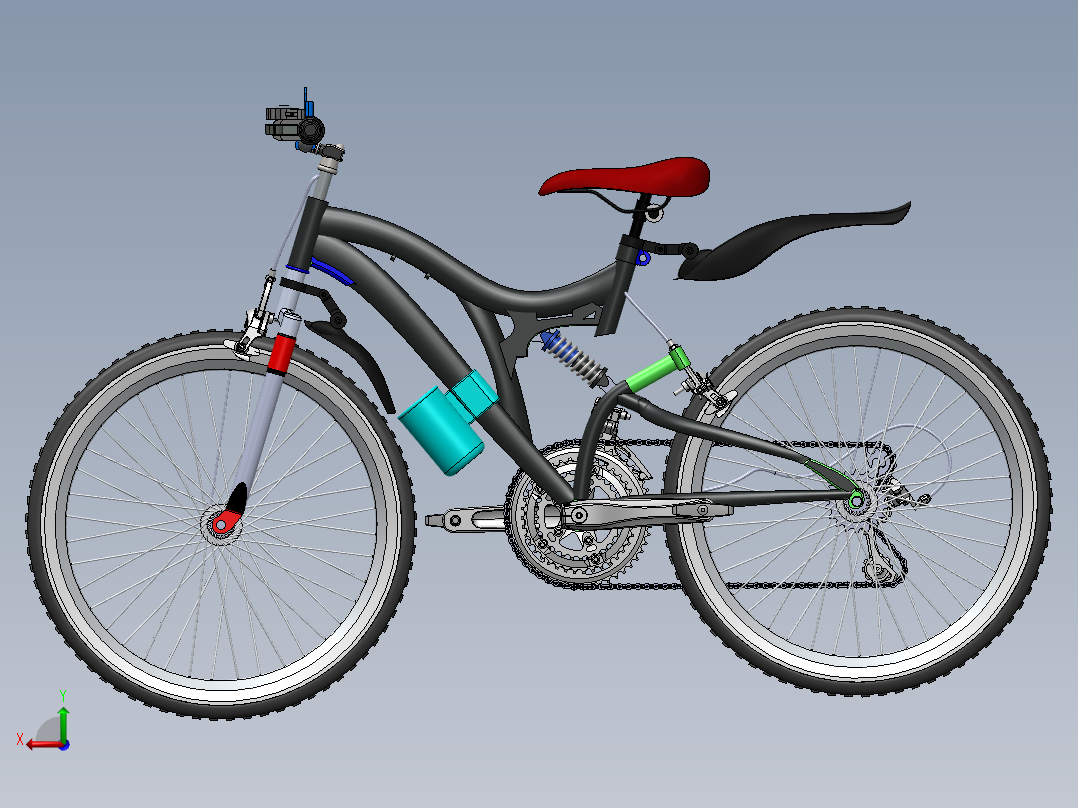 减震越野自行车三维后视图