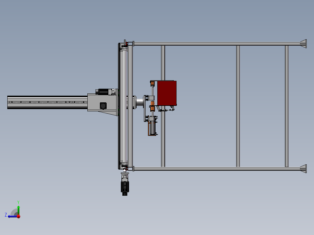 三轴桁架机械手3d图纸 纸箱夹爪机器人 齿轮传动龙门机械手3d模型右视图