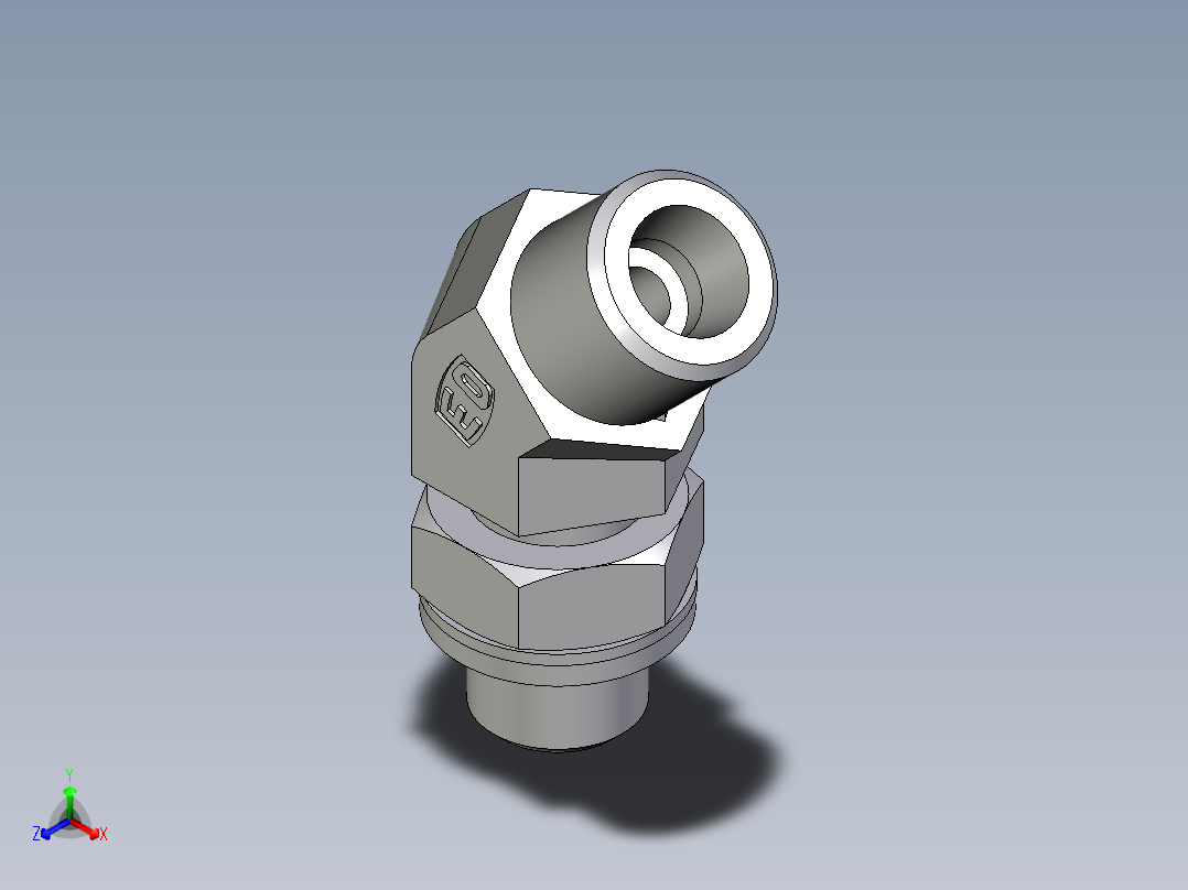 卡套式工业通用硬管接头EO_Adjustable_locknut_45_deg_elbow_VEE08SROMDCF正等轴测图