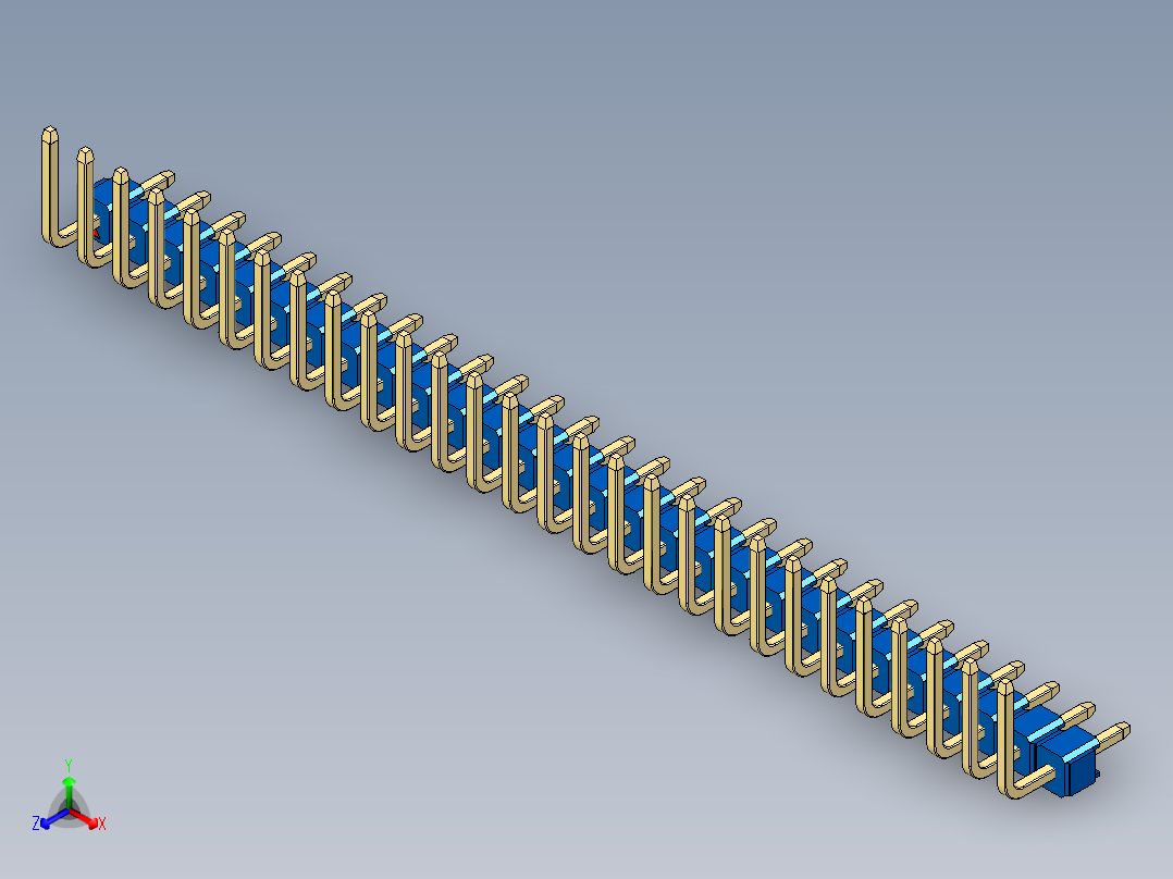 彩色公排针 100mil 2.54mm 系列-DS1022_blue_28p_100mil_TypeU_rev1.0正等轴测图