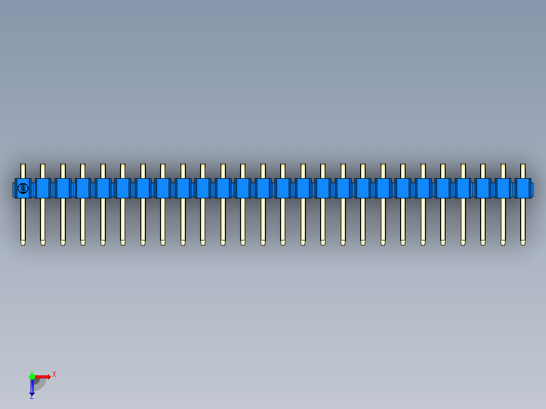 彩色公排针 100mil 2.54mm 系列-DS1022_blue_1x26p_100mil_TypeD_rev1.0俯视图