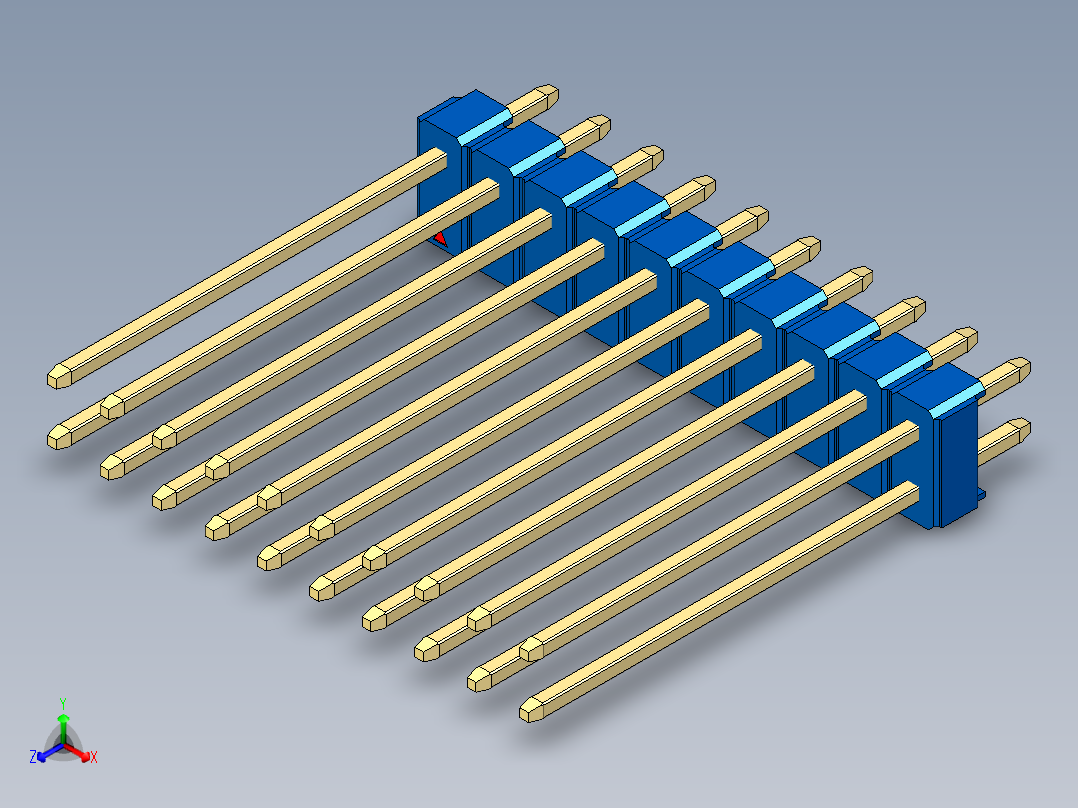 彩色公头100mil（2.54mm）系列-DS1021_blue_2x10p_100mil_Type19_rev1.0正等轴测图