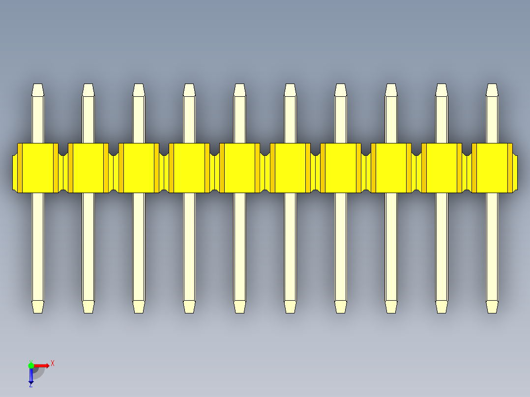 彩色公头100mil（2.54mm）系列-DS1021_yellow_1x10p_100mil_Type1_rev1.0俯视图