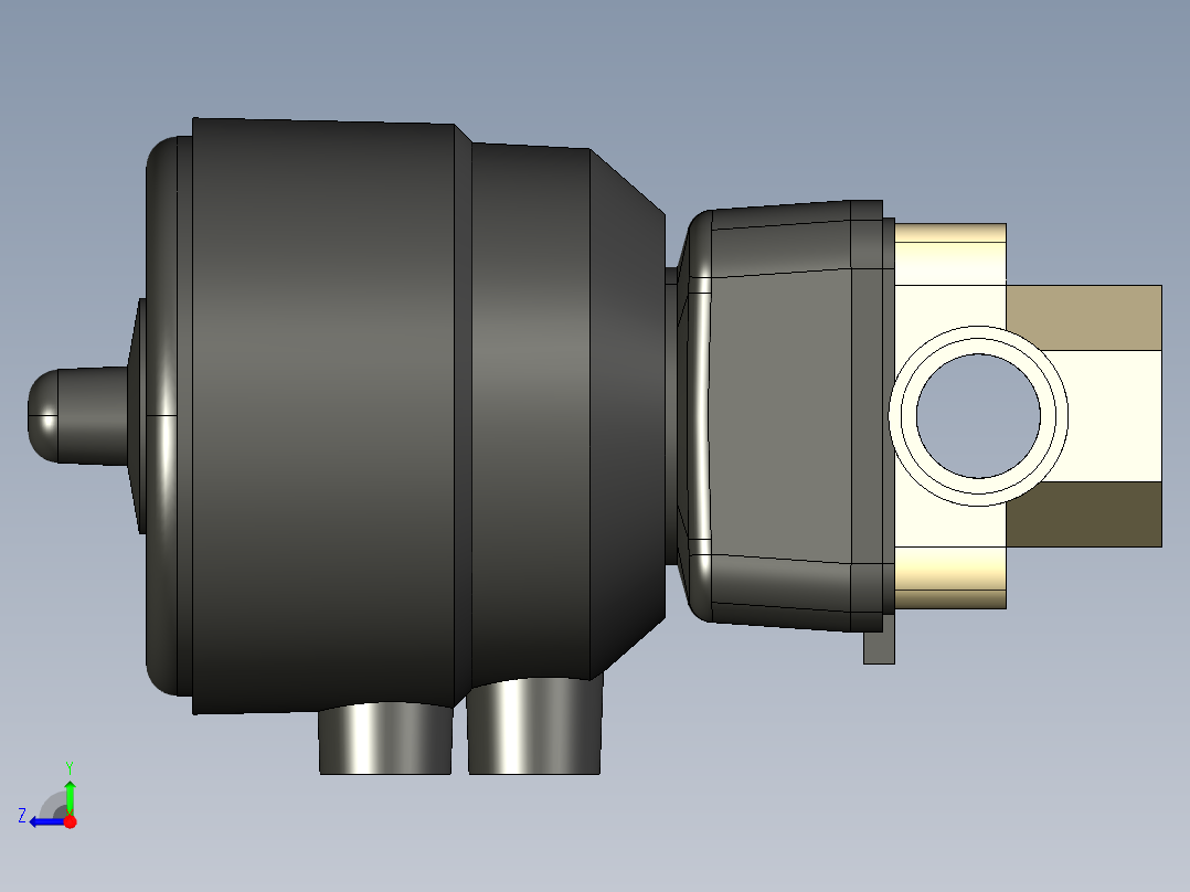 1DKDMCP NC 气动隔膜阀常闭，与男性的两端，公制系列PP-H右视图