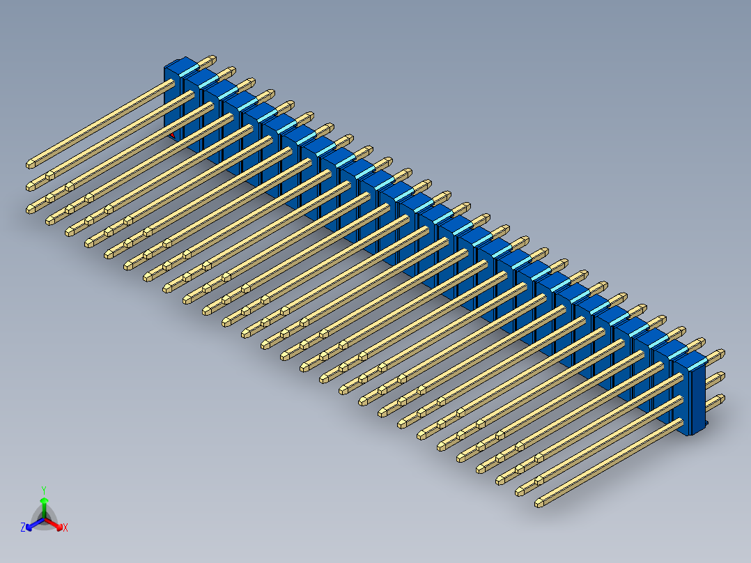 彩色公头100mil（2.54mm）系列-DS1021_blue_3x27p_100mil_Type19_rev1.0正等轴测图