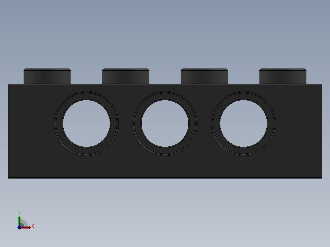 乐高机械组积木（横梁）-3701 Old Dark Grey Technic Brick 1 x 4 with Holes前视图