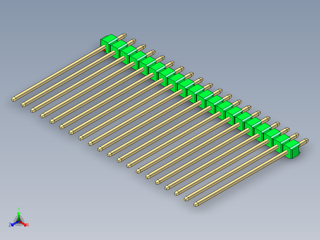 彩色公头100mil（2.54mm）系列-DS1021_green_1x20p_100mil_Type43_rev1.0正等轴测图