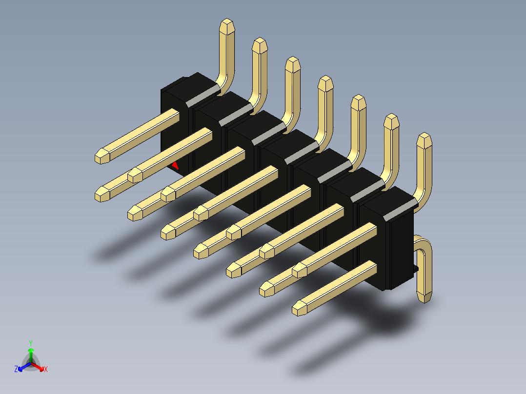 彩色公排针 100mil 2.54mm 系列-DS1022_black_14p_100mil_TypeSMT_rev1.0正等轴测图