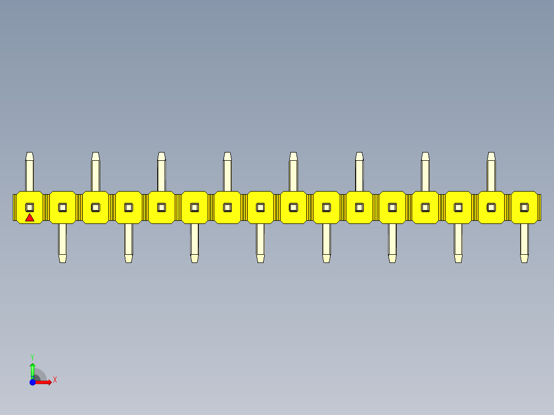 彩色公排针 100mil 2.54mm 系列-DS1022_yellow_16p_100mil_Type_SMT_R1_rev1.0前视图