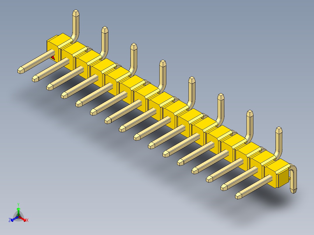 彩色公排针 100mil 2.54mm 系列-DS1022_yellow_16p_100mil_Type_SMT_R1_rev1.0正等轴测图