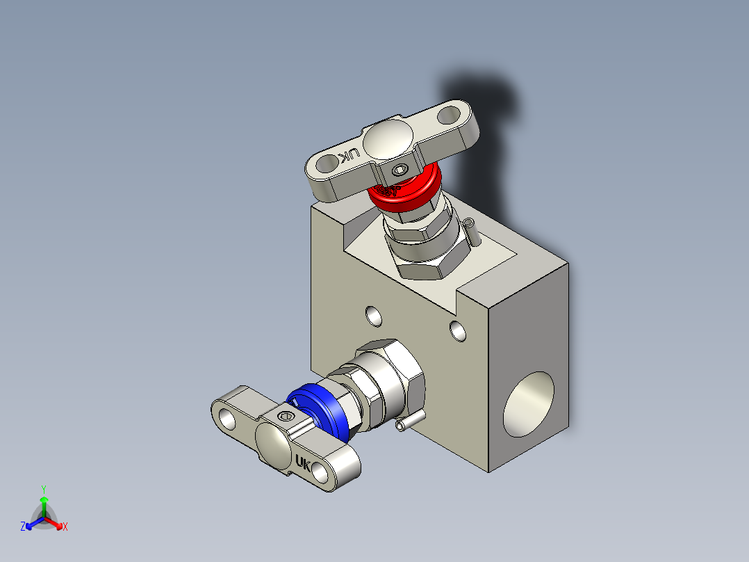 帕克双阀歧管正等轴测图