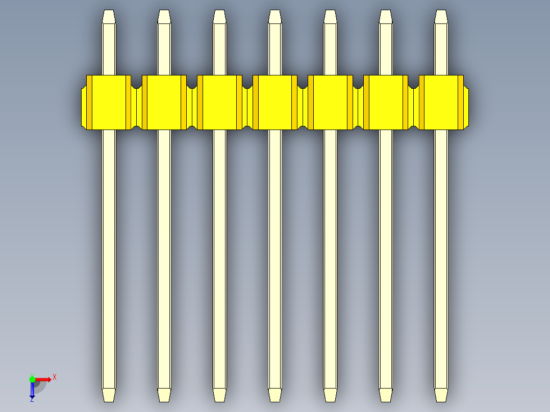 彩色公头100mil（2.54mm）系列-DS1021_yellow_3x07p_100mil_Type5_rev1.0俯视图