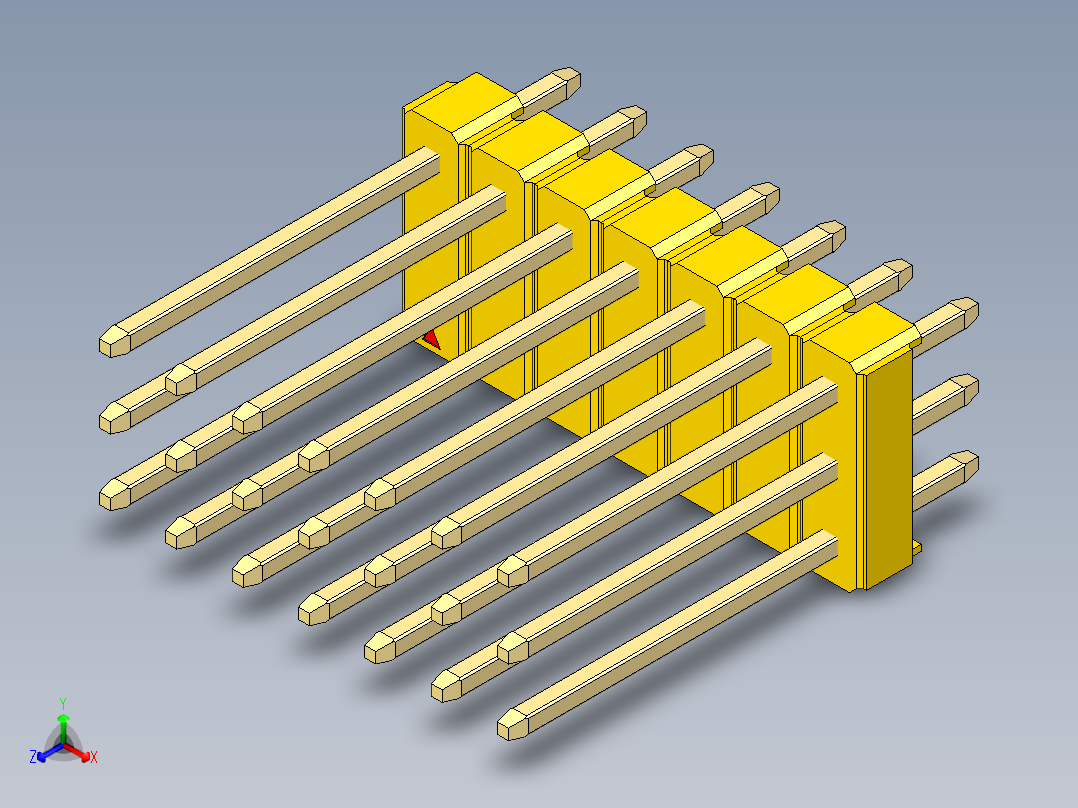彩色公头100mil（2.54mm）系列-DS1021_yellow_3x07p_100mil_Type5_rev1.0正等轴测图