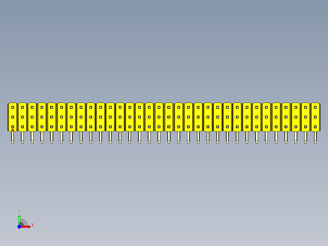 彩色公排针 100mil 2.54mm 系列-DS1022_yellow_3x32p_100mil_TypeD_rev1.0前视图