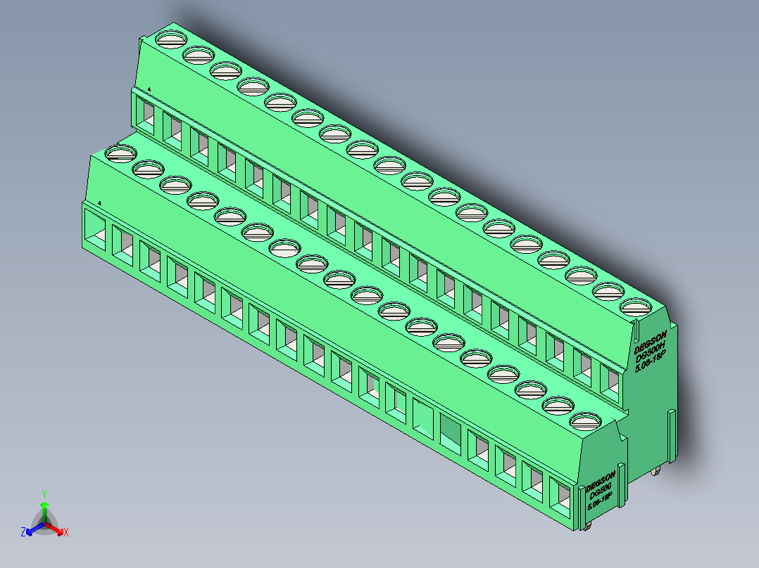 DEGSON DG500 系列 5.05.087.62mm 接线端子-DG500A-5.08-36P-14-00AH正等轴测图