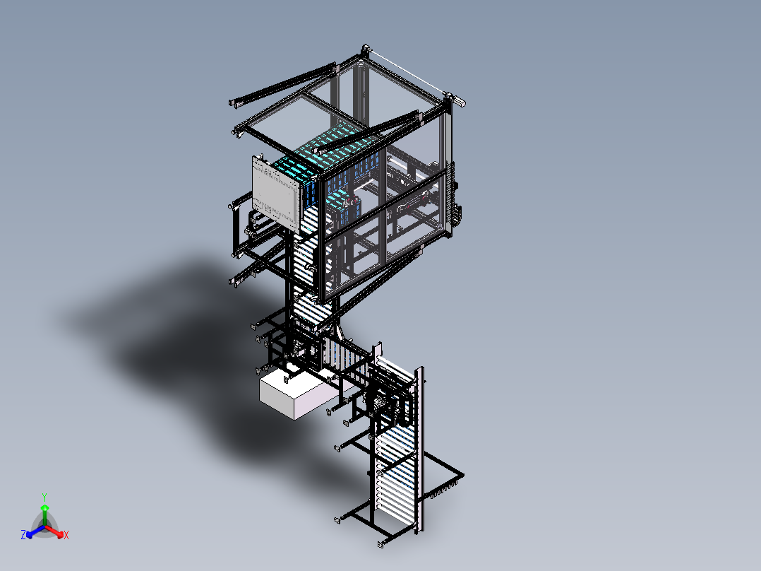 塑料箱堆垛机（sw18可编辑+工程图+bom）正等轴测图