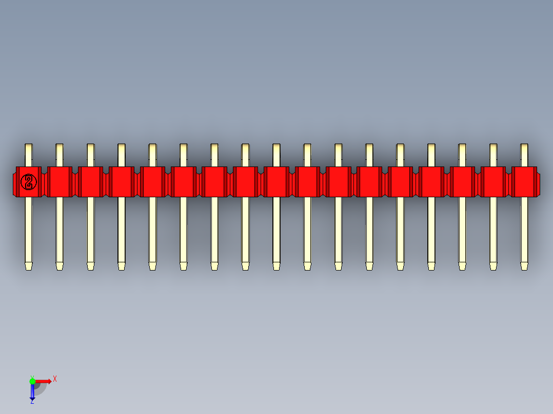 彩色公排针 100mil 2.54mm 系列-DS1022_red_1x17p_100mil_TypeD_rev1.0俯视图
