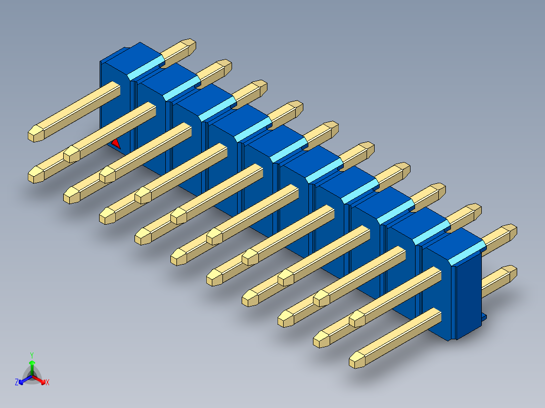 彩色公头100mil（2.54mm）系列-DS1021_blue_2x10p_100mil_Type1_rev1.0正等轴测图