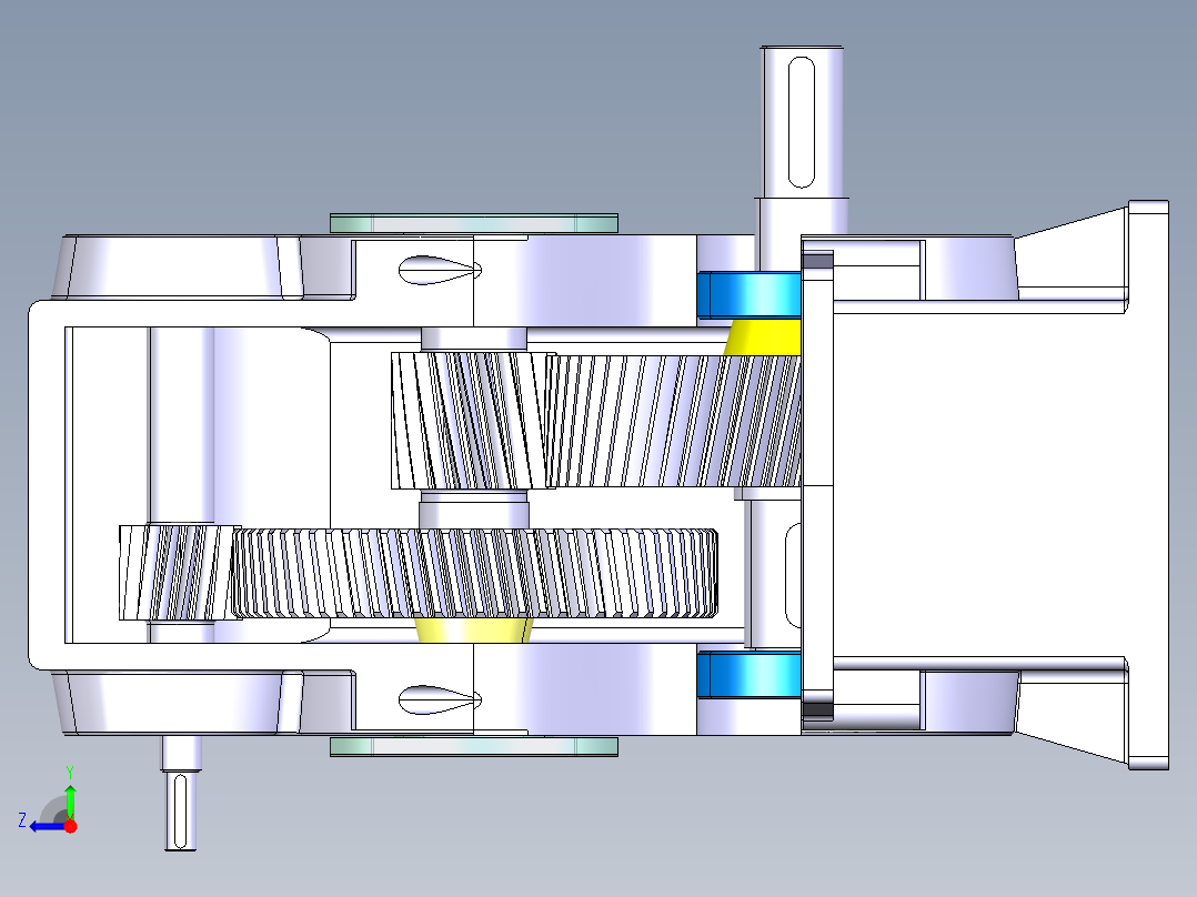 speed reducer gearbox二级斜齿轮减速箱右视图