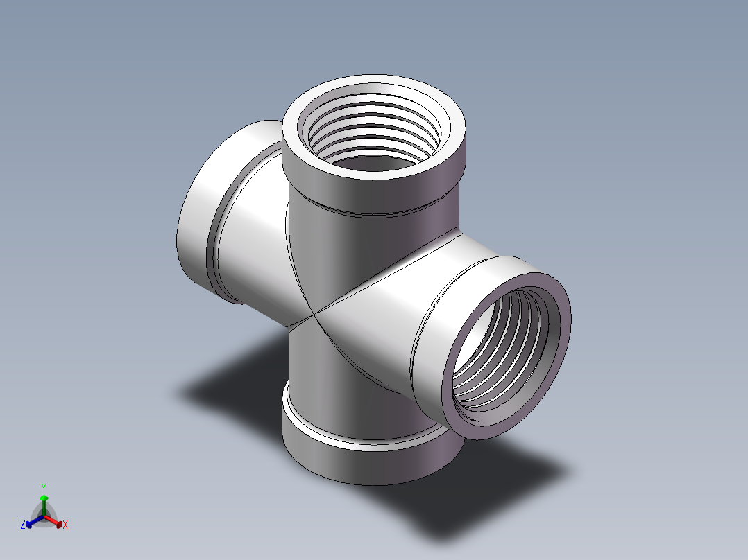 四通-等径内丝 DN15正等轴测图