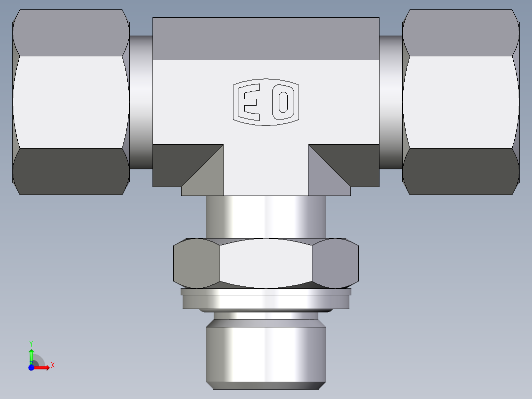 卡套式工业通用硬管接头EO_Adjustable_locknut_branch_tee_TEE12ZSMCF前视图