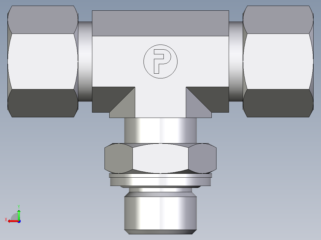 卡套式工业通用硬管接头EO_Adjustable_locknut_branch_tee_TEE12ZSMCF后视图