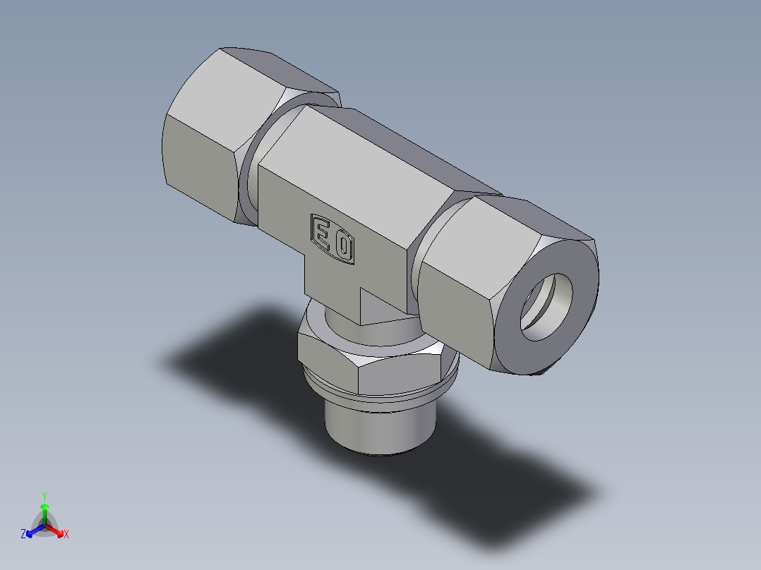 卡套式工业通用硬管接头EO_Adjustable_locknut_branch_tee_TEE12ZSMCF正等轴测图