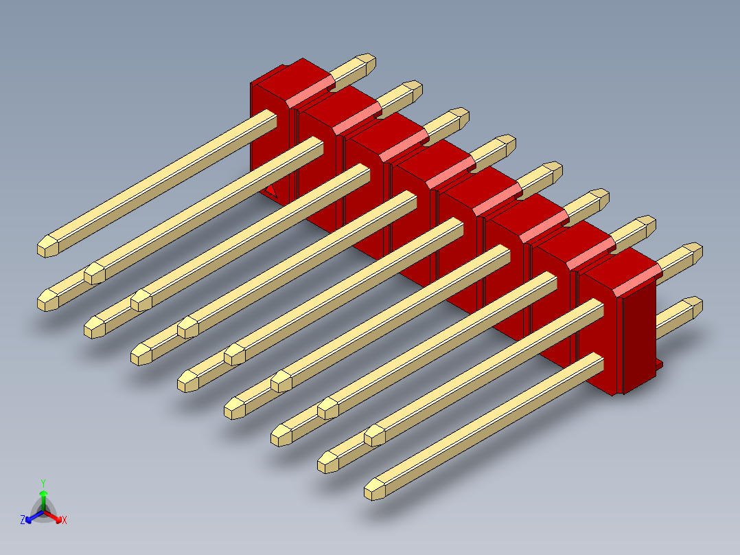 彩色公头100mil（2.54mm）系列-DS1021_red_2x08p_100mil_Type5_rev1.0正等轴测图