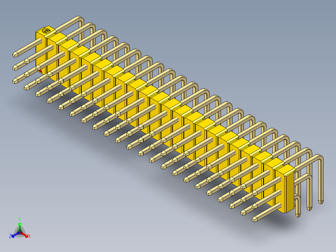彩色公排针 100mil 2.54mm 系列-DS1022_yellow_3x22p_100mil_TypeD_rev1.0正等轴测图