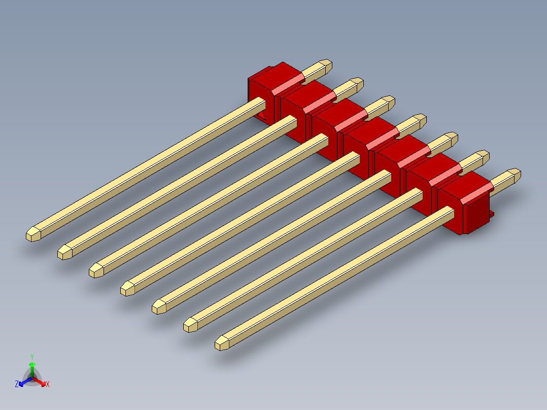 彩色公头100mil（2.54mm）系列-DS1021_red_1x07p_100mil_Type19_rev1.0正等轴测图