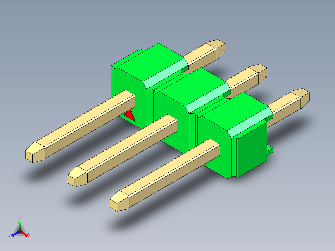彩色公头100mil（2.54mm）系列-DS1021_green_1x03p_100mil_Type1_rev1.0正等轴测图
