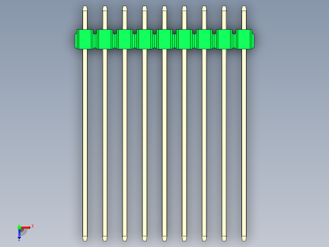 彩色公头100mil（2.54mm）系列-DS1021_green_1x09p_100mil_Type43_rev1.0俯视图