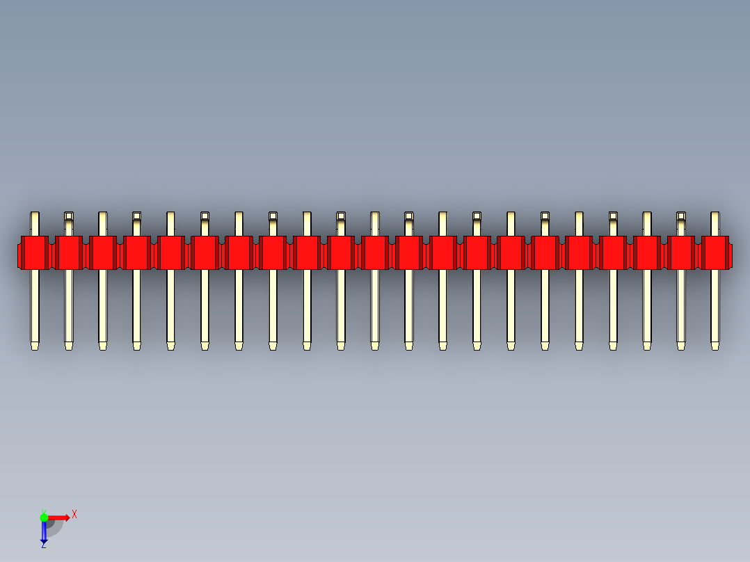 彩色公排针 100mil 2.54mm 系列-DS1022_red_21p_100mil_Type_SMT_R2_rev1.0俯视图