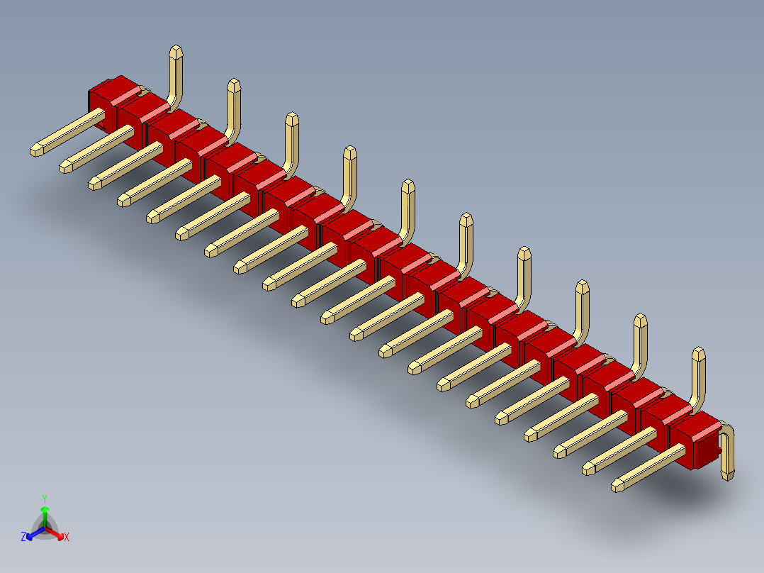 彩色公排针 100mil 2.54mm 系列-DS1022_red_21p_100mil_Type_SMT_R2_rev1.0正等轴测图